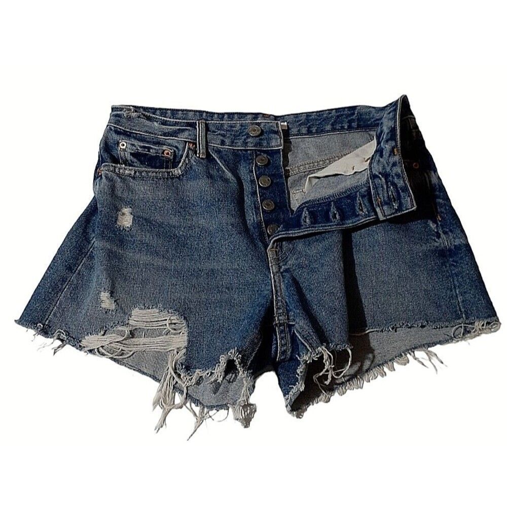 GRLFRND Helena High Rise Cut Off Shorts Button Fly Destroyed 5 Pocket Size 26